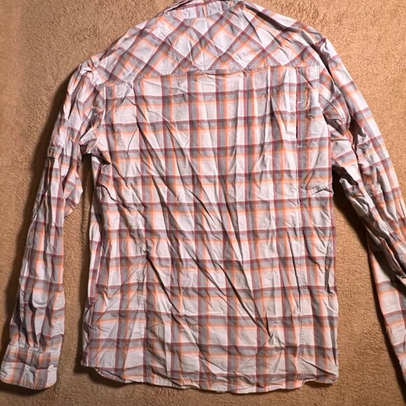 Columbia Men Small Gray White Orange Short‎ Sleeve Button Down Shirt (N) - Picture 7 of 7